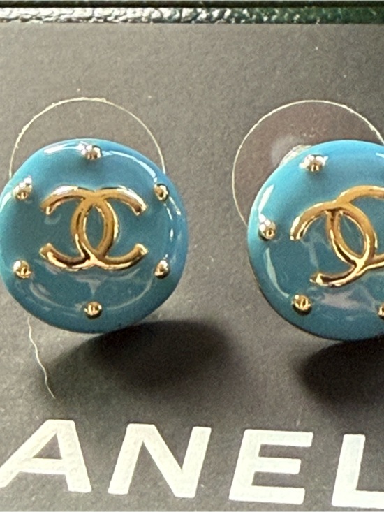 CHANEL Jewelry - CHANEL Turquoise Enamel Gold CC Button Earrings & Chanel Keyring Charm for free